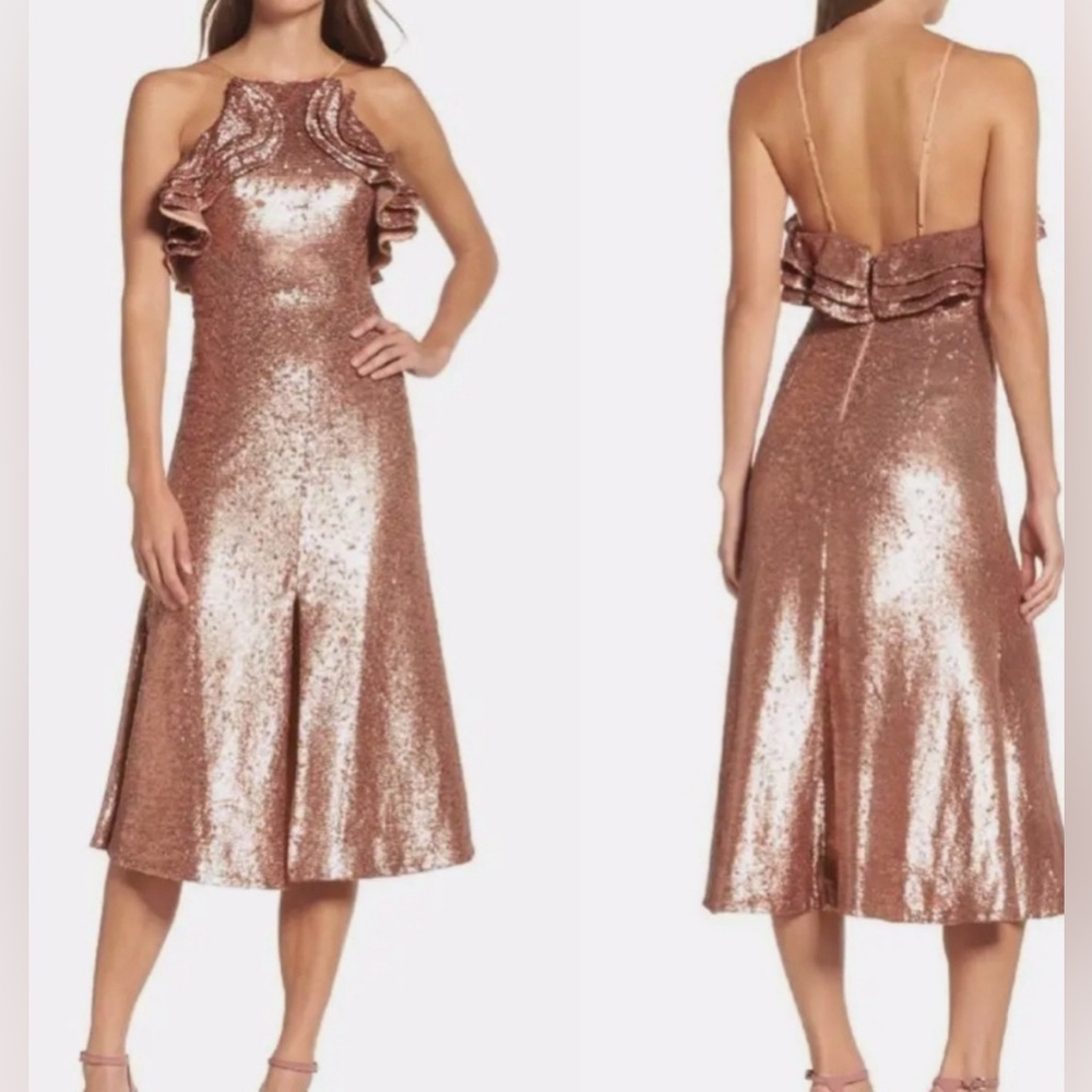 C/MEO Collective Illuminated Copper Sequin Dress | S
